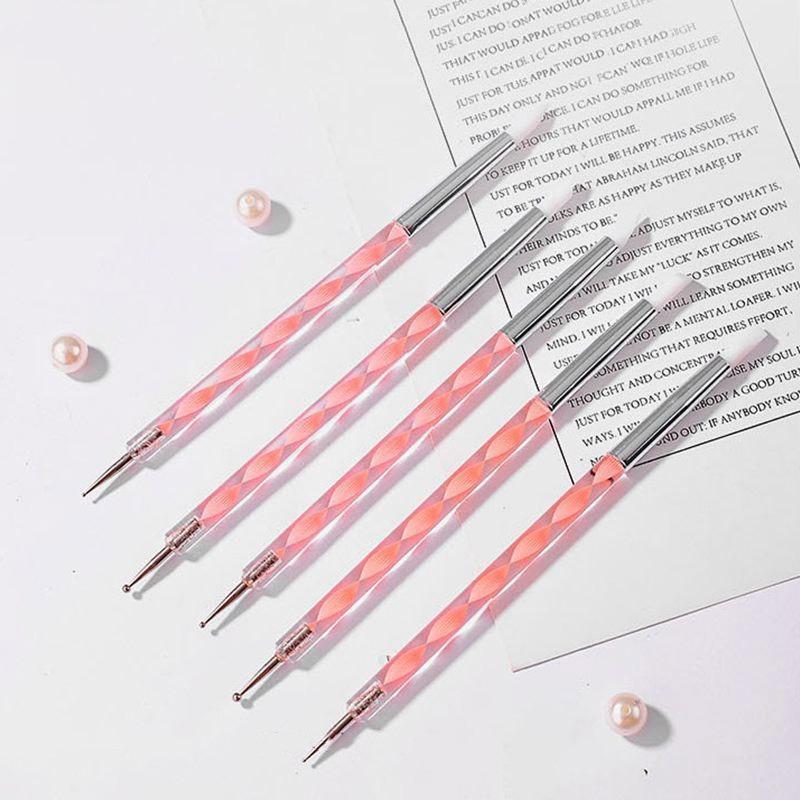 5pc Dual-end Nail Silicone Brushes Polishable Carving Drawing Paint Dot Tool Nails Arts Pen Acrylic UV Gel Extension Grids Brush