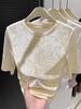 Women's Summer Ice Silk Mesh Short-Sleeve Slimming Top with Slightly Sheer Fit Round Neck Inner Layer Top