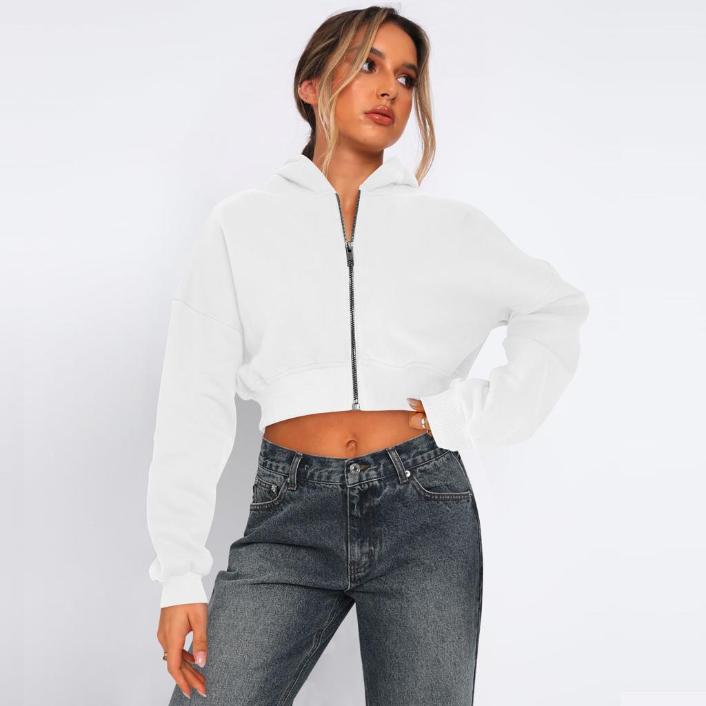 Women's Cropped Hoodie with Full Zip in Multiple Colors