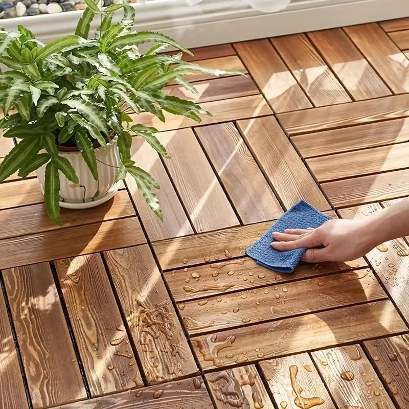 Costoffs Acacia Wood Interlocking Flooring Tiles Deck Tiles, Pack of 10/27, Water-Resistant & Non-Slip for Indoor/Outdoor