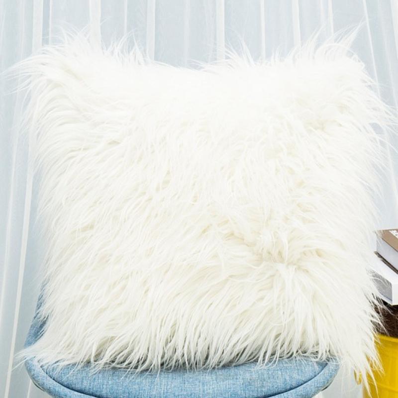 45x45cm Artificial Wool Fur Sheepskin Cushion Cover Hairy Faux Plain Fluffy Soft Throw Pillowcase Washable Square Pillow Case