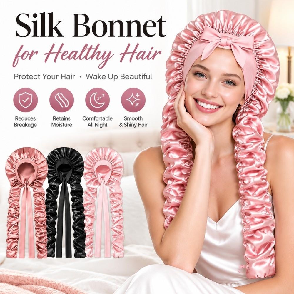 Adjustable Ribbon Tie Heatless Curling Cap Lightweight Ruched Long Tube Hair Cap Travel Hair Care