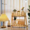 Wooden Desktop Storage Rack Double Layer Foldable Design Smooth Edge Burr Free Decorative Plant Stand Display Shelf