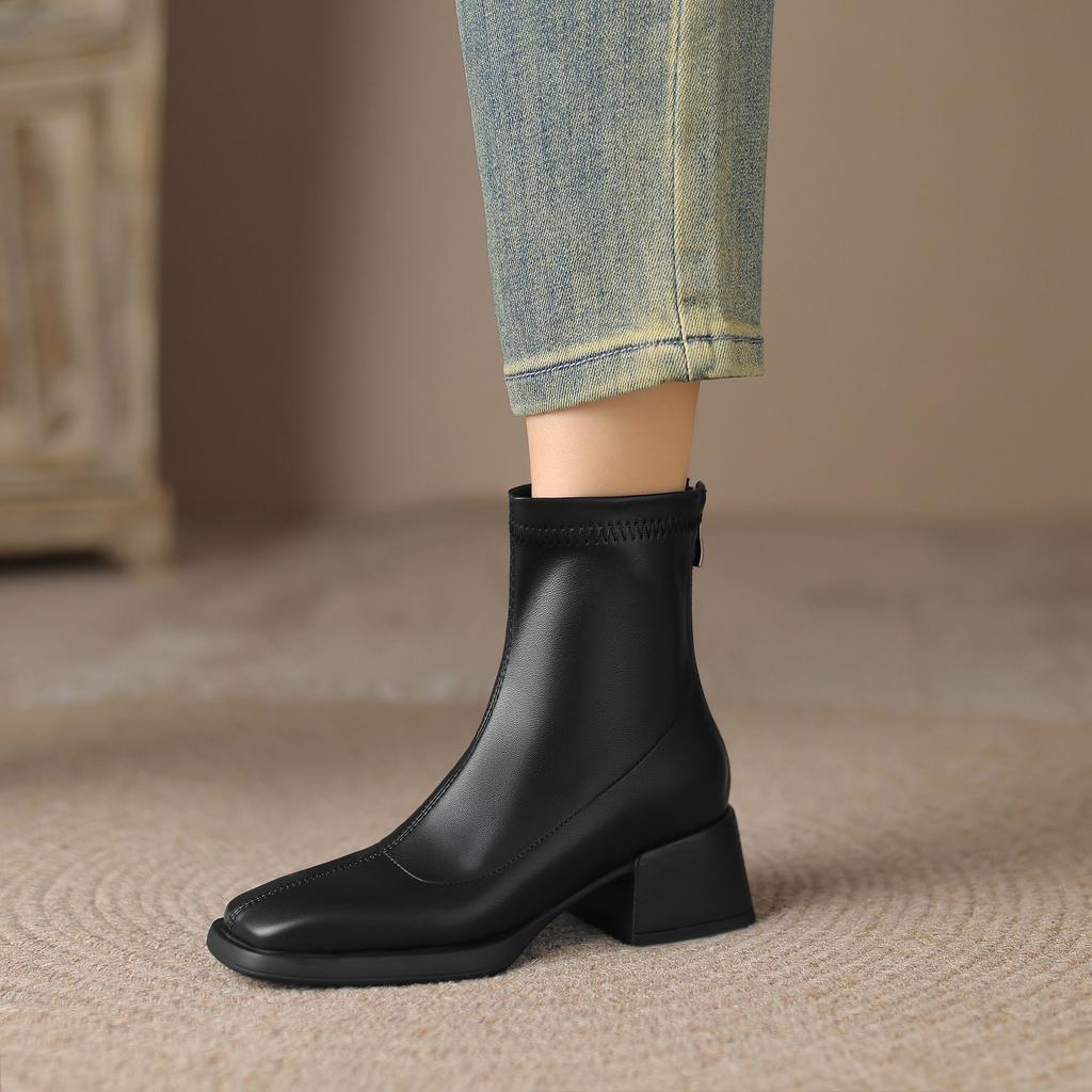 Krazing Pot Microfiber Autumn Winter Shoes Thick Med Heels Size 43 Chelsea Boots Zipper Ankle Boots