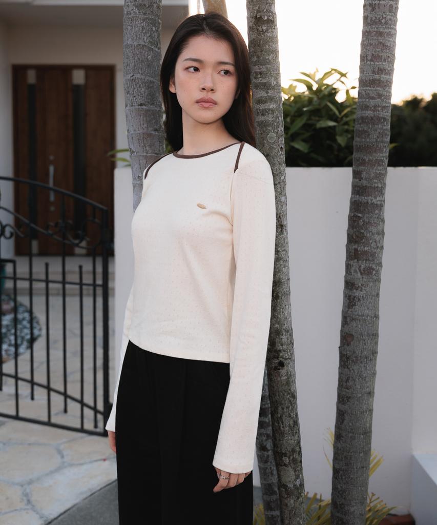 DEHEVE Eyelet Boat Neck Long Sleeve [Ivory]