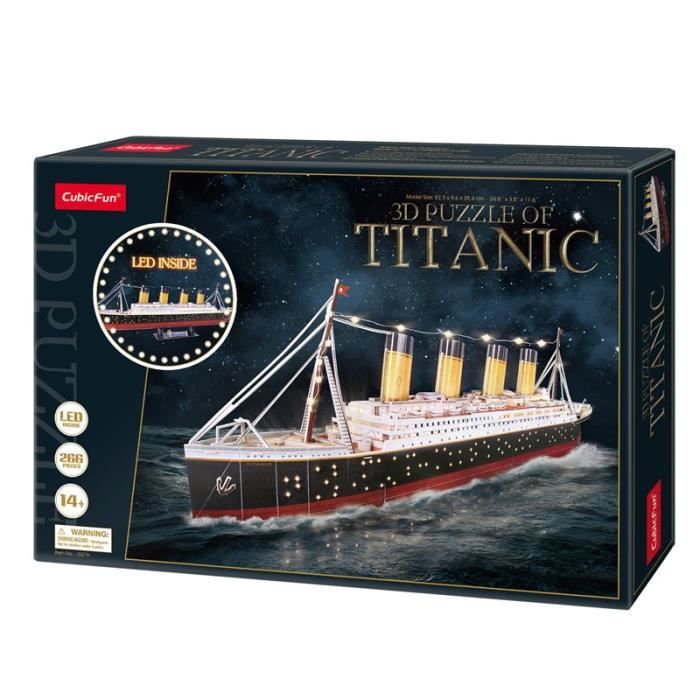 Puzzle 3d bateau - maquette titanic a construire avec led, puzzles 3d, maquettes de navires, jeux d'assemblage, 266 pièces, 4h monta