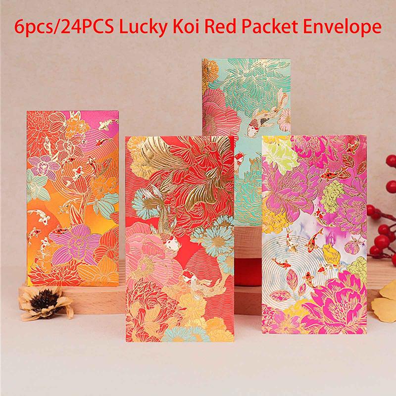 6pcs New Red Envelope Universal Koi High-end Envelope Wallet Spring Festival Wedding Lucky Blessing Red Envelope