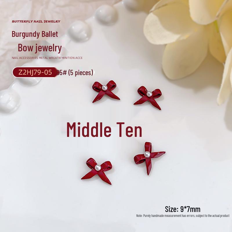 

2024 New Year Rhinestone & Pearl Nail Art Bows – Red Ballet Bride Style