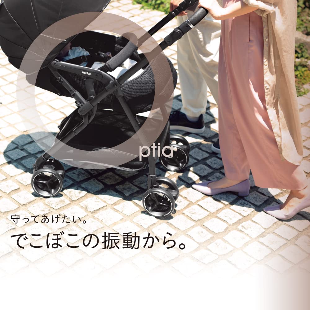 Aprica Optia Cushion Grace A-Type Stroller, for ages 1 month to 36 months, Multifunctional, Dual-Facing, Automatic 4-Wheel Stroller (Onyx Black),