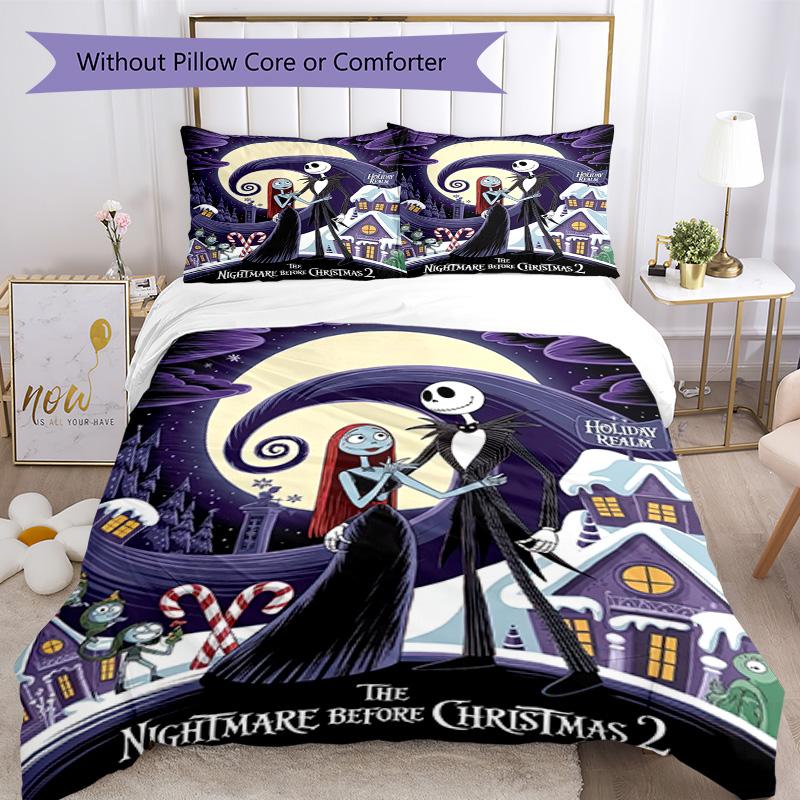 Christmas Nightmare Bedding Set Breathable Duvet Cover with Pillowcases Decorative Bed Linen for Bedroom Home Decoration Birthday Gift