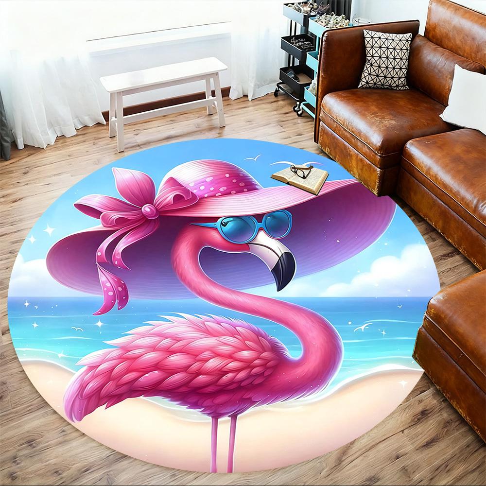 1pc Flamingo Beach Round Chair Mat Area Rug - Non-Slip, Floor Mat for Office, Bedroom, Home Decor Christmas Gift-1002339