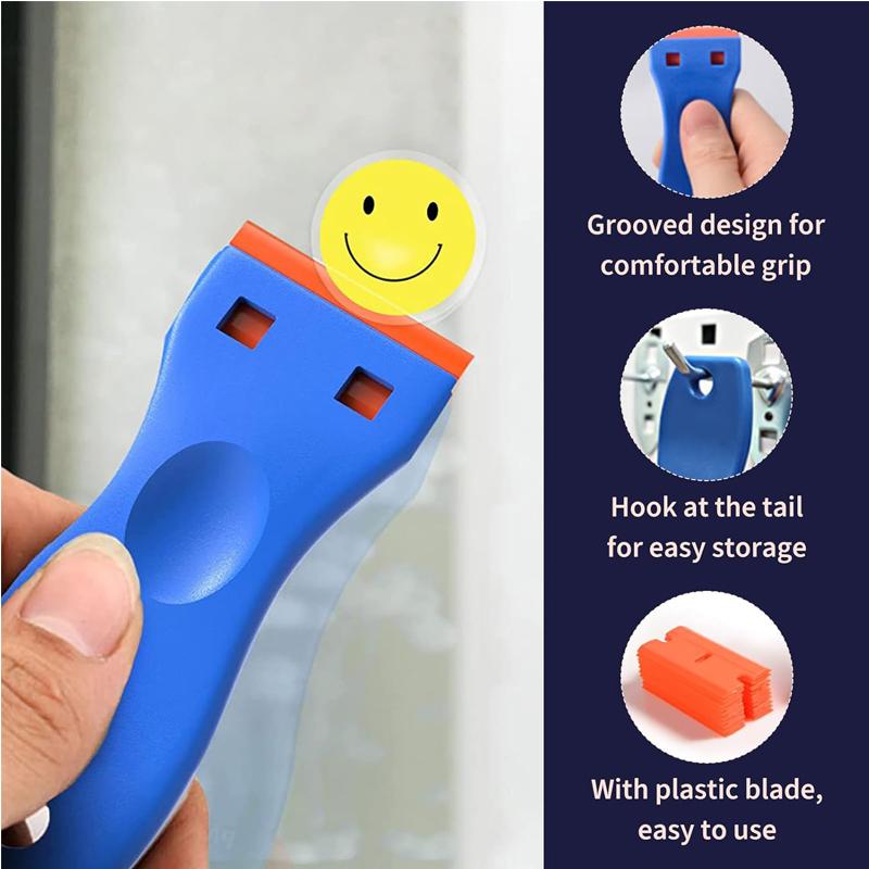 100 Pcs Two Cutting Plastic Razor Blade Scraper Non-Scratch Scraper Tool Kits for Cleaning Labels Glue Car Window Sticky Remover