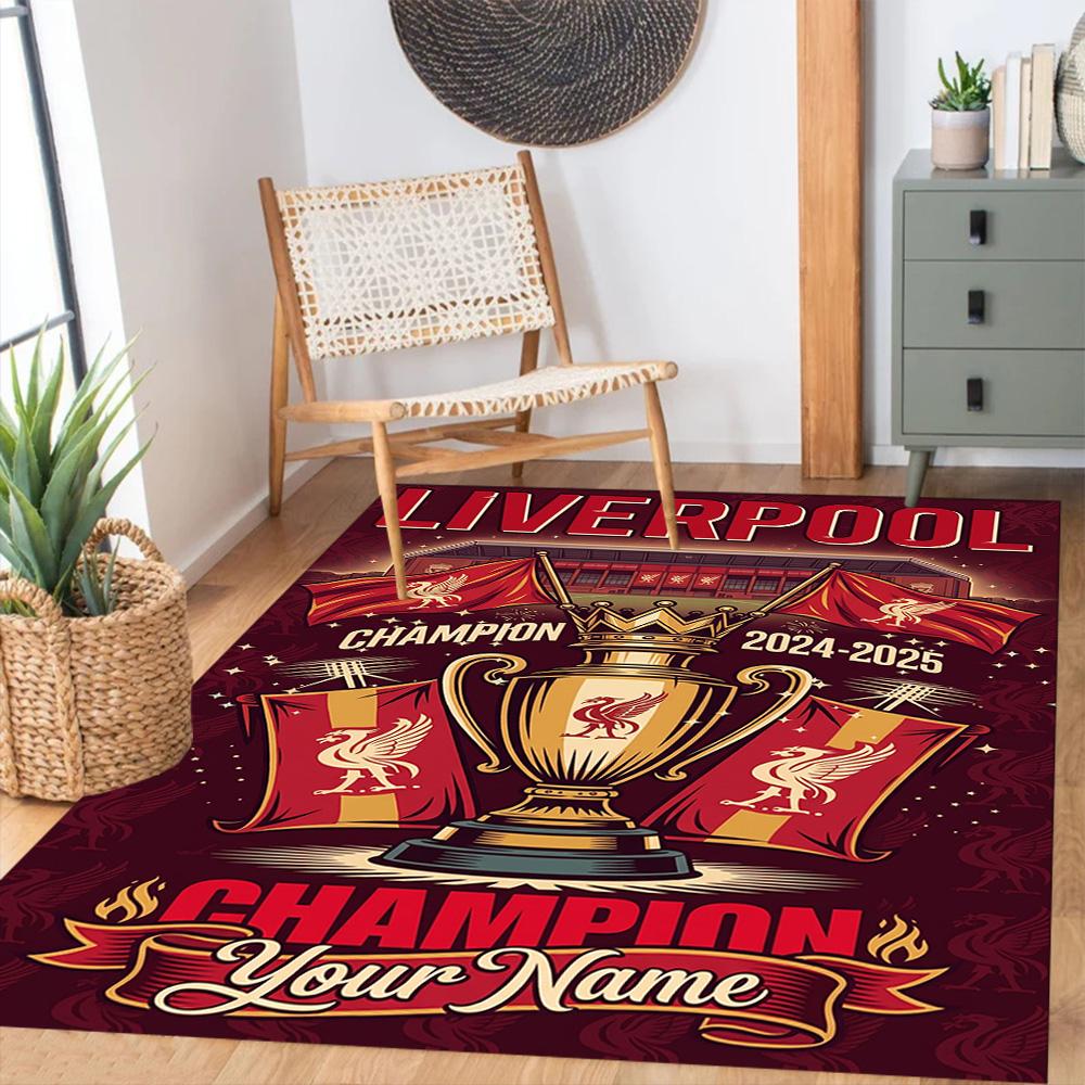Liverpool Fc Personalized Name Floor Rug Office Rug Design For Game Room Hallway Bedrooms Living Rooms Antislip Carpet Anime Office Decor