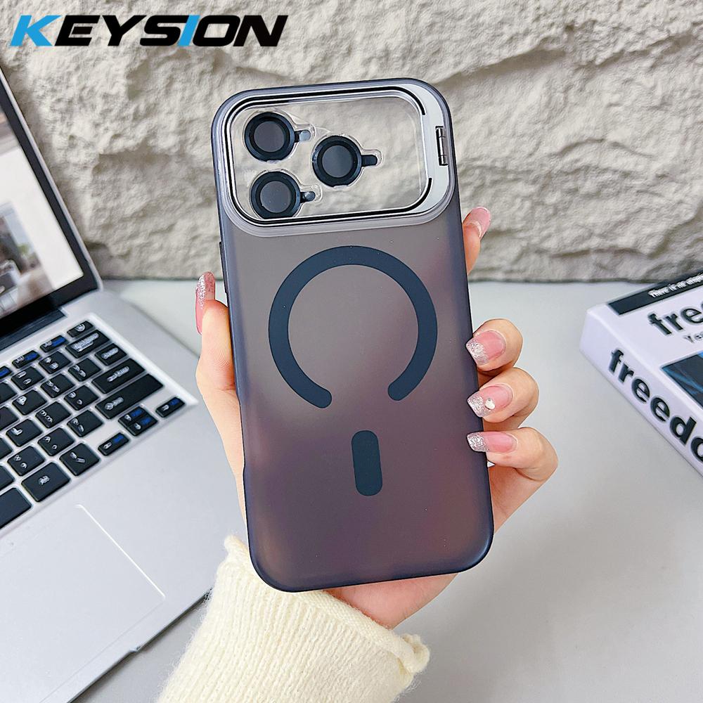

KEYSION Matte Translucent Lens Stand Phone Case for MagSafe for iPhone 17 Pro Max Magnetic Shockproof Back Cover for iPhone 17 Air for iPhone 17
