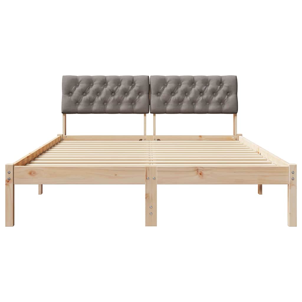Brown and Taupe Bed Frame 140 X 200 Cm Solid Pine Wood