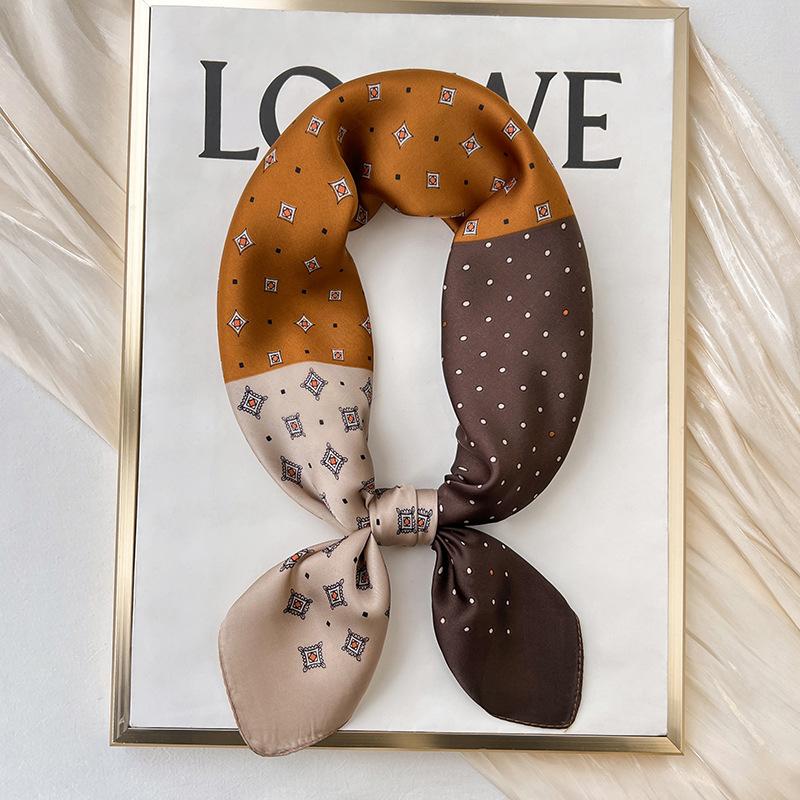 Lune Printing Silk Scarf Hijab Women 70*70Cm Luxury Design Square Scarf Girl Ribbon Hairband Neckerchief Foulard Hair Band