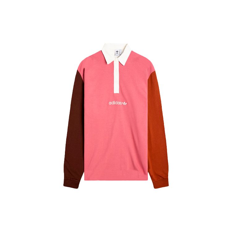 Adidas Originals Three Stripes Polo Long Sleeve Casual Sports Color Block Stand Collar Polo Shirt Women tops Pink H33328 32