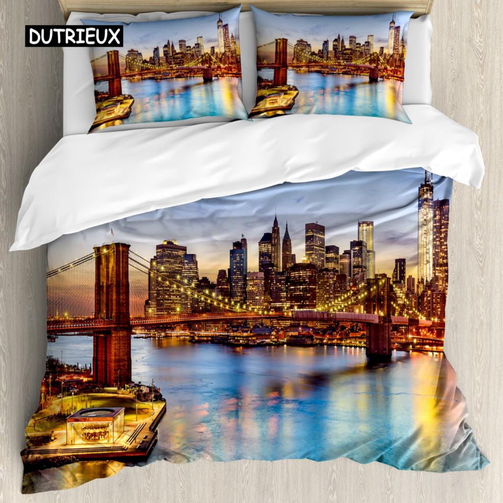 United States Duvet Cover Set Newspaper New York with Texts Lipstick Vintage Bedding Set Double Queen King Polyester Qulit Cover