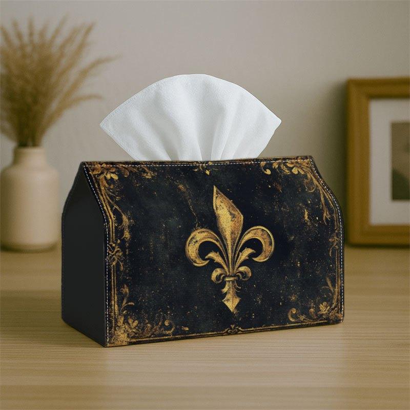 2D Flat 1pc Vintage Baroque Symbol/ Golden Fleur De Lis Ornament/ Decorative Tissue Box for Home, for party, Car, Kitchen & Bathroom/ Tissue Holder fo