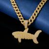 Collana Ciondolo Squalo Uomo Lega Catena Hip Hop con Dettaglio Full Strass Oro o Opzioni di Lunghezza Personalizzata