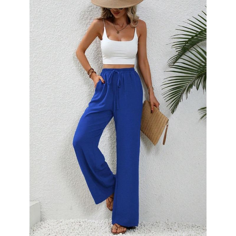 Women's Casual French Comfortable Straight Leg Wide Leg Pants with Pockets for Women