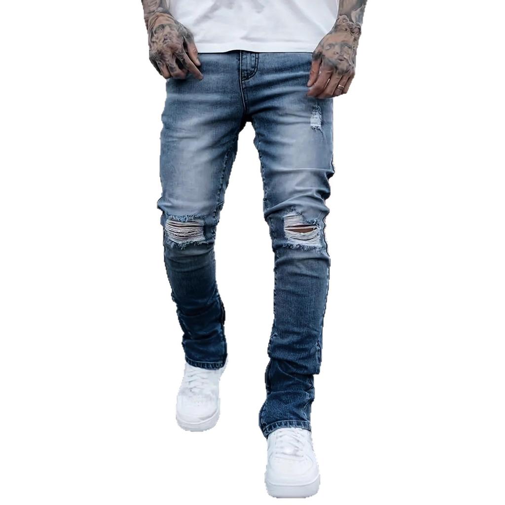 Fußoffener Reißverschluss Hohe Qualität 4 Farben Wasser-Ripped Jeans Herren Gerade Hosen