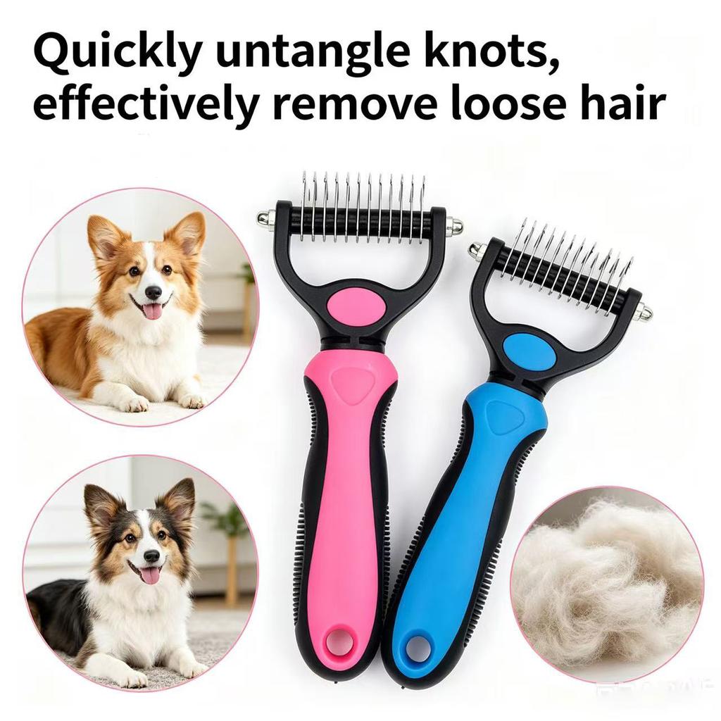 Professional Pet Dematting Brush Double Sided Undercoat Rake for Dogs & Cats Ergonomic Safe Shedding Tool for Whole Pets
