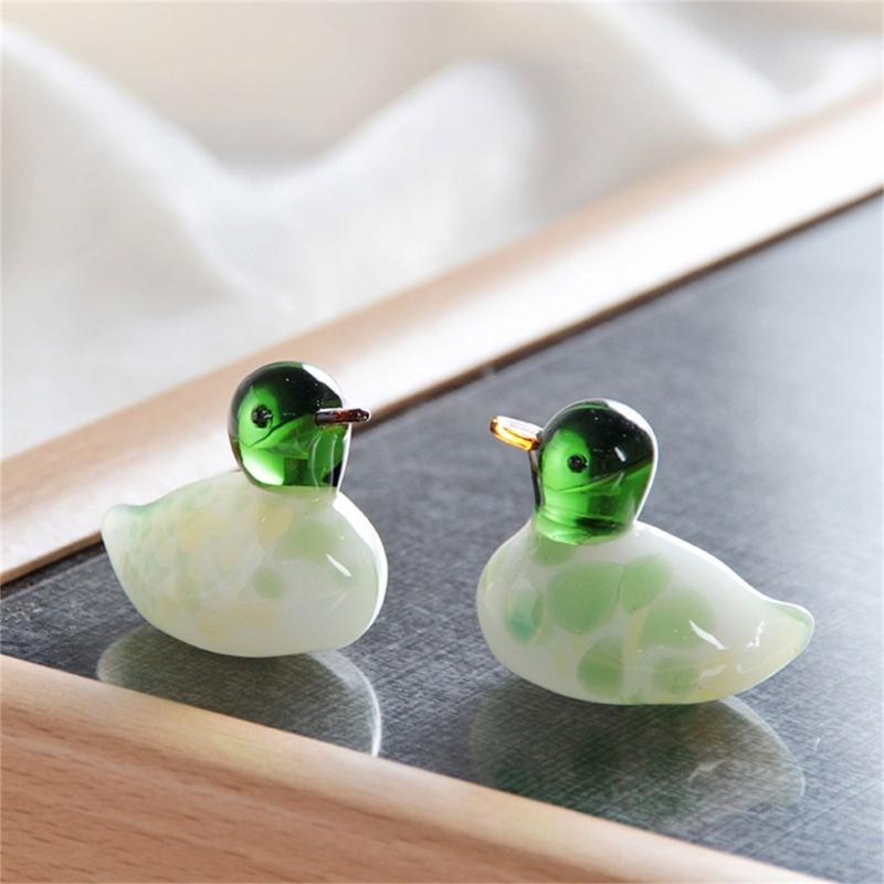 Collectible Art Glass Miniature Glass Duck Figure Animal Miniature Figurines Table Ornaments Handmade Duck Statue