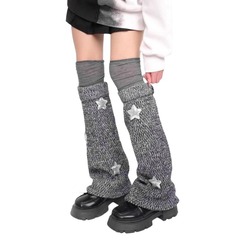 Polainas Punk para Mulheres Fofas Estrela Tricotadas Flare Longas para Botas com Meias Acima do Joelho Conjunto Roupa de Inverno Outono