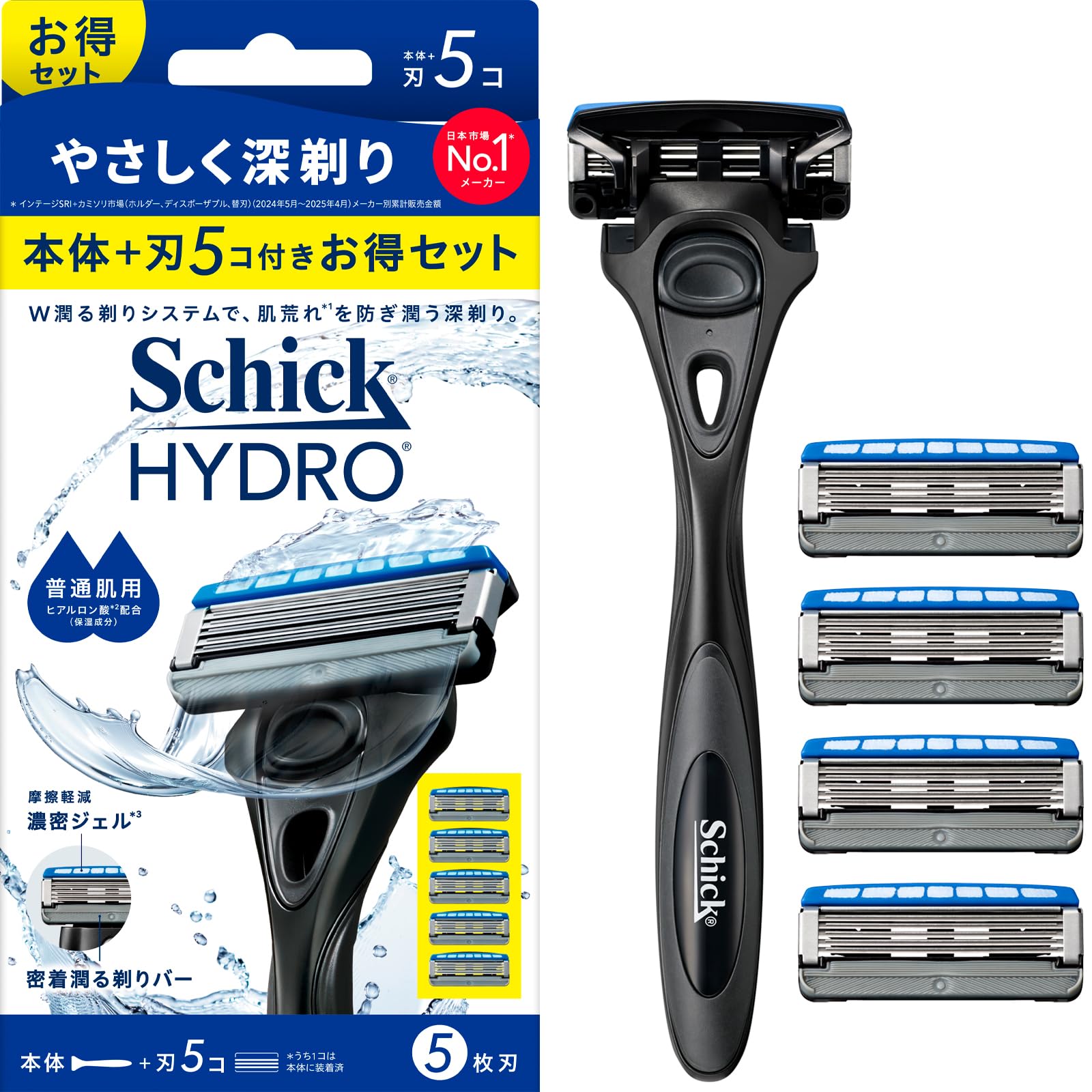 Schick Hydro Razor Combo Pack 5 for Normal Skin Shaving Razor (Shaft + Blades) - Men s