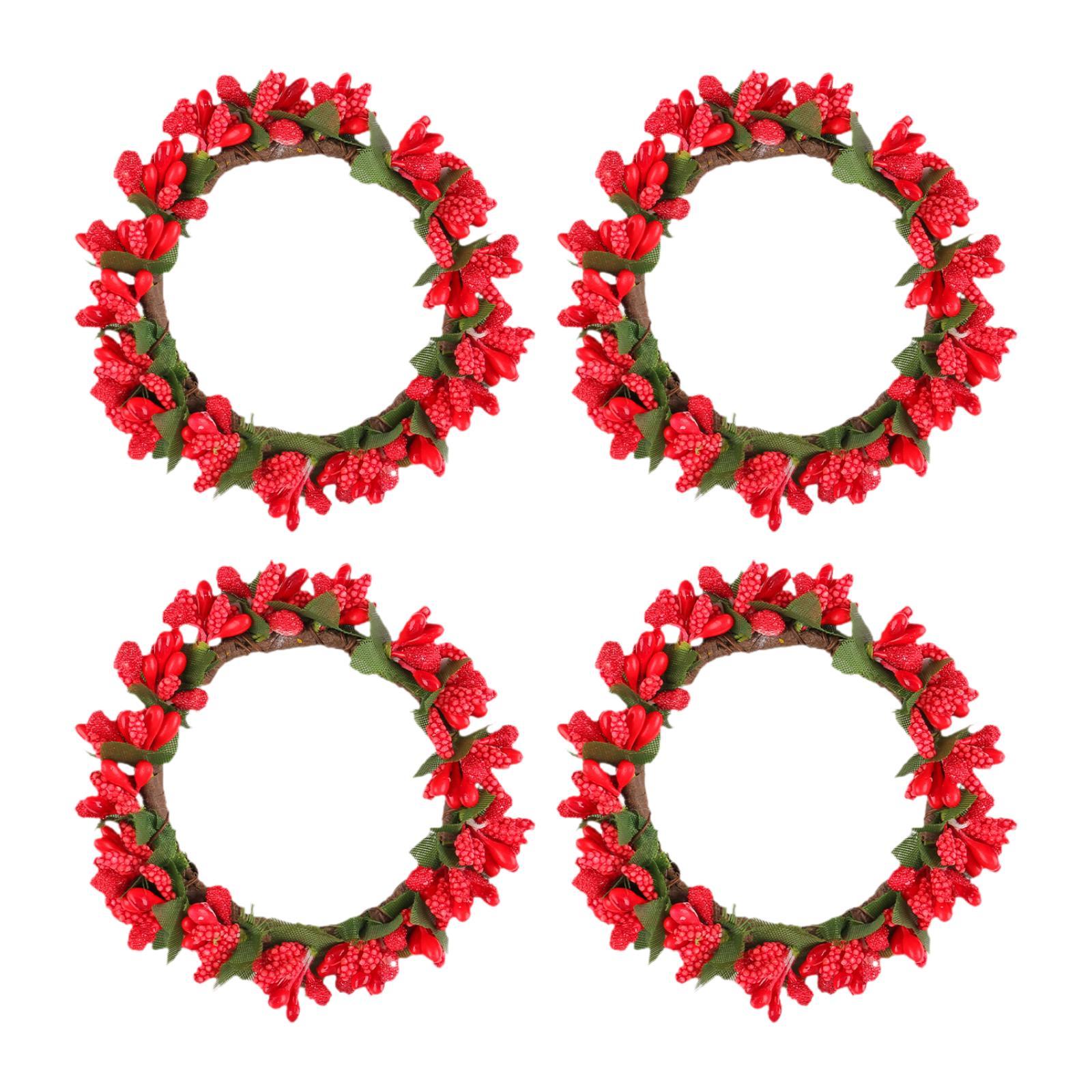 

4Pcs Candle Rings, Pillar Candle Holder, Artificial Berries Wreath, Boho Wreath for Thanksgiving Valentine s Day Party Decor красный