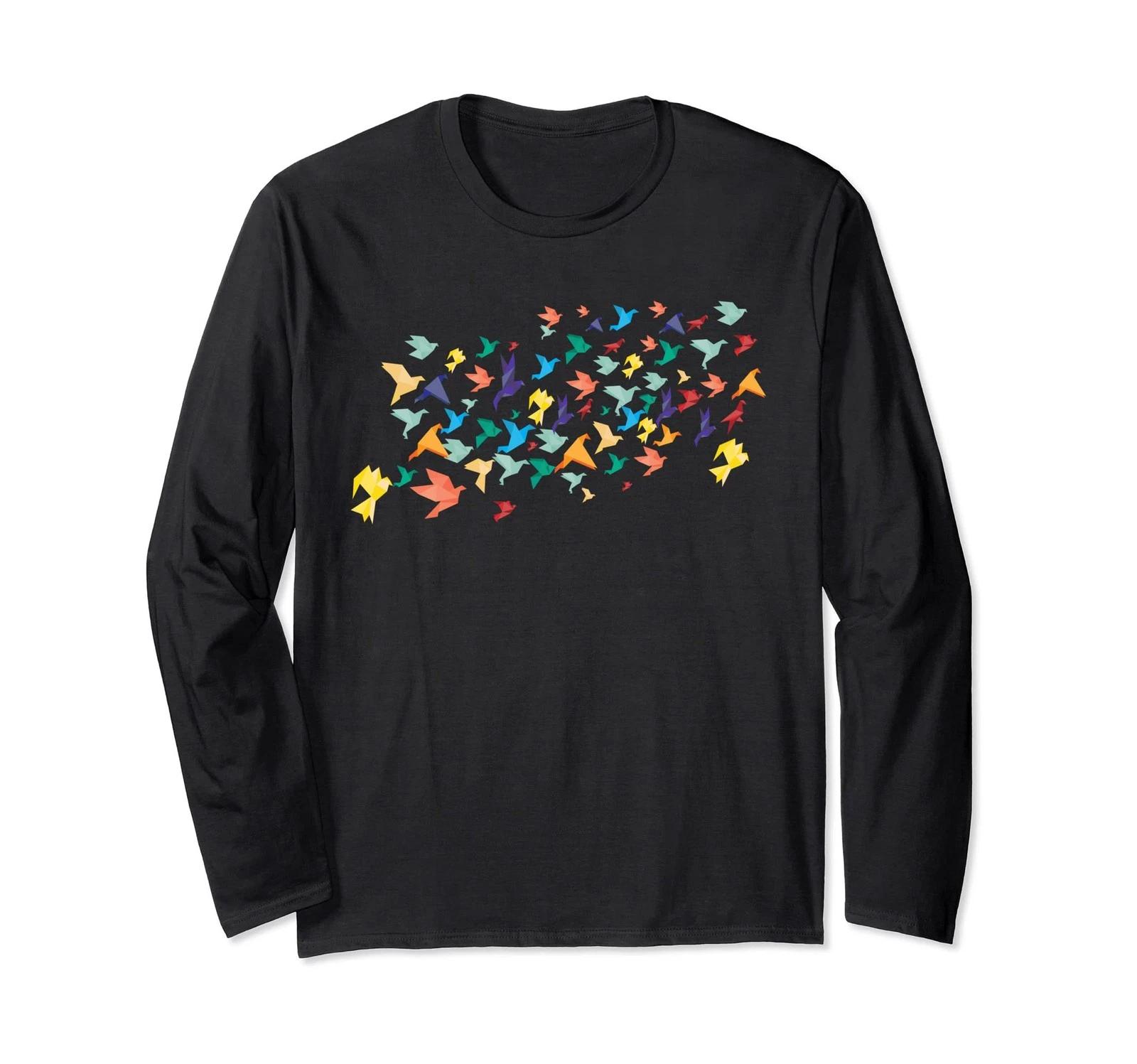 Origami Crane, Washi Paper Folding Art, Lucky Bird Long-Sleeve T-Shirt_ 3XL