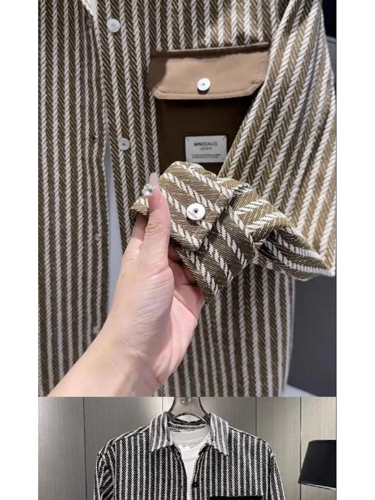 Men's Striped Casual Shirt: Trendy Light Luxury Outdoor Fashion Jacket