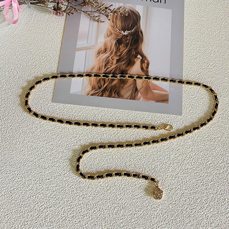 Women's Versatile Gold Waist Chain Belt - Stylish Leather Accessory for Dresses and Skirts