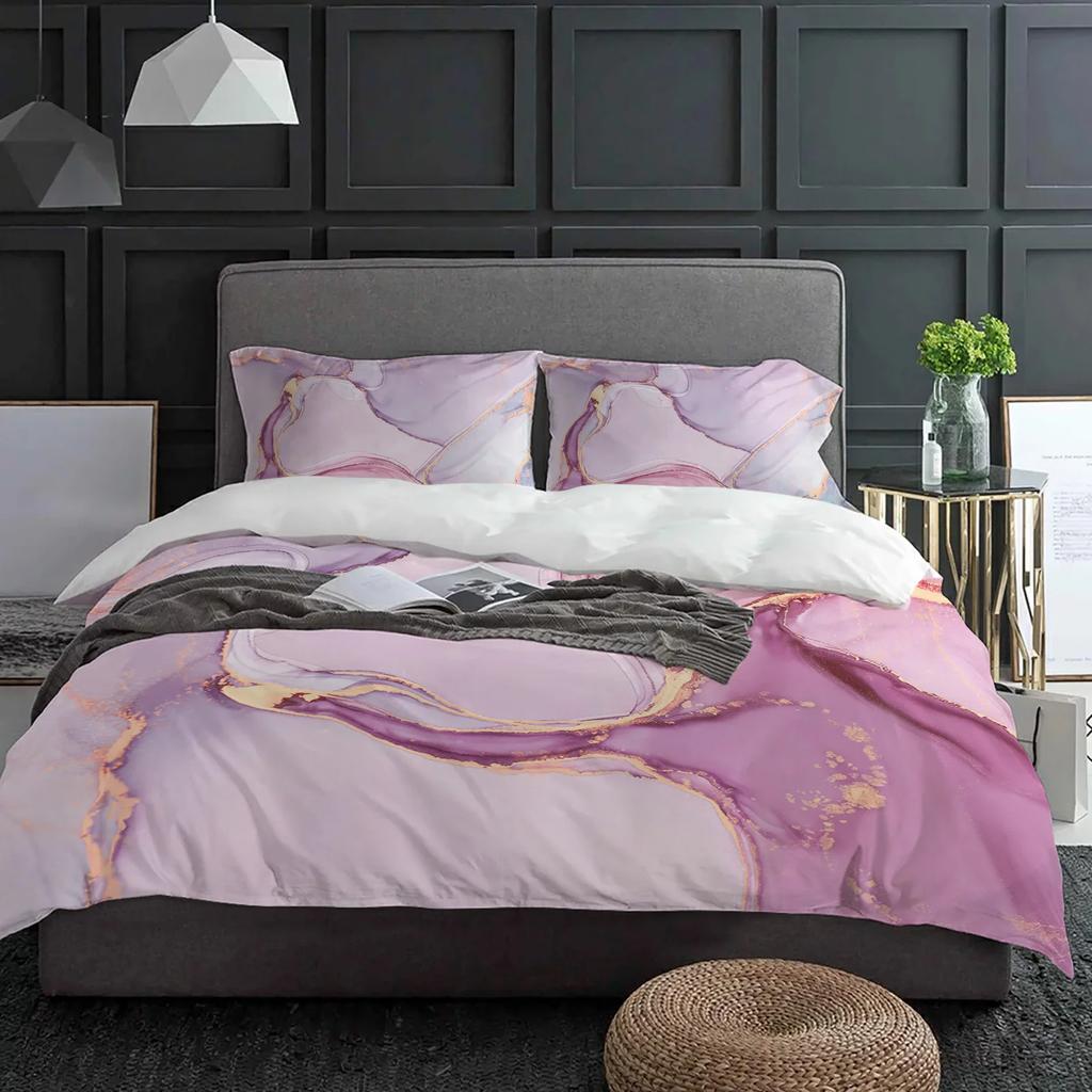 Marble Gradient Pink Duvet Cover With Pillow Case Custom 3pcs Bedding Set Quilt Cover Double Bed Home Textile