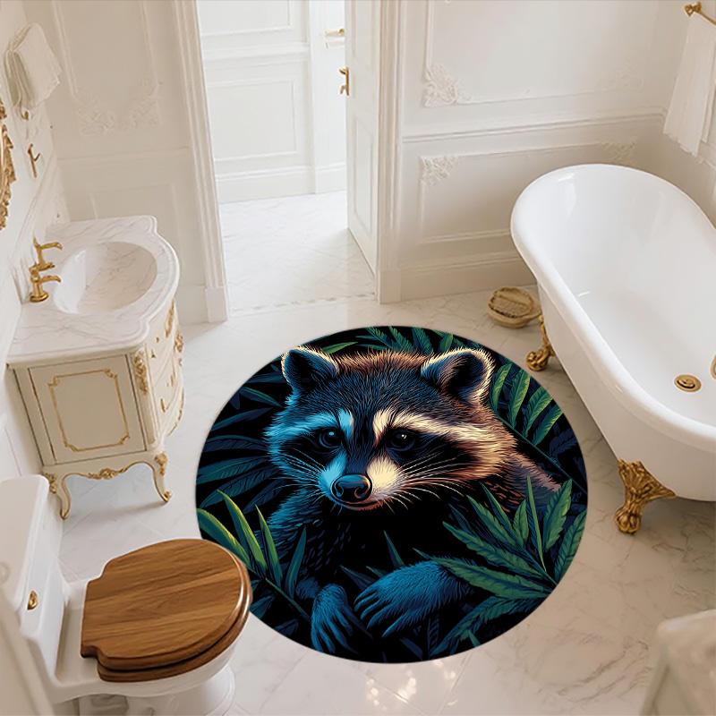 Colorful Raccoon,Round Area Rug,Carpet Rug for Living Room Bedroom Sofa Playroom Decor,Non-slip Floor Mat