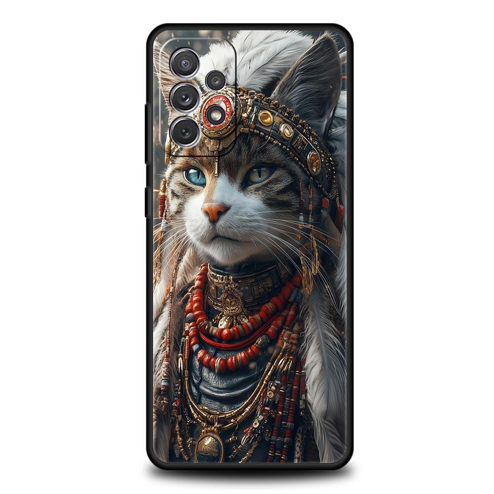 Phone Case for Samsung Galaxy A13 A15 A17 A07 A21S A22 A23 A25 A31 A73 A32 A52 A52S A41 5G Soft TPU Shell Animal Cat Tattoo Bags
