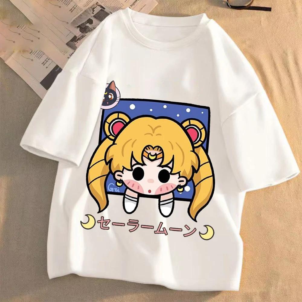 Sailor Moon Women Anime Casual T-shirt Summer Adult Cartoon Cute Tees Round Neck Printed Clothing Short Sleeve Fashion Tops Gift