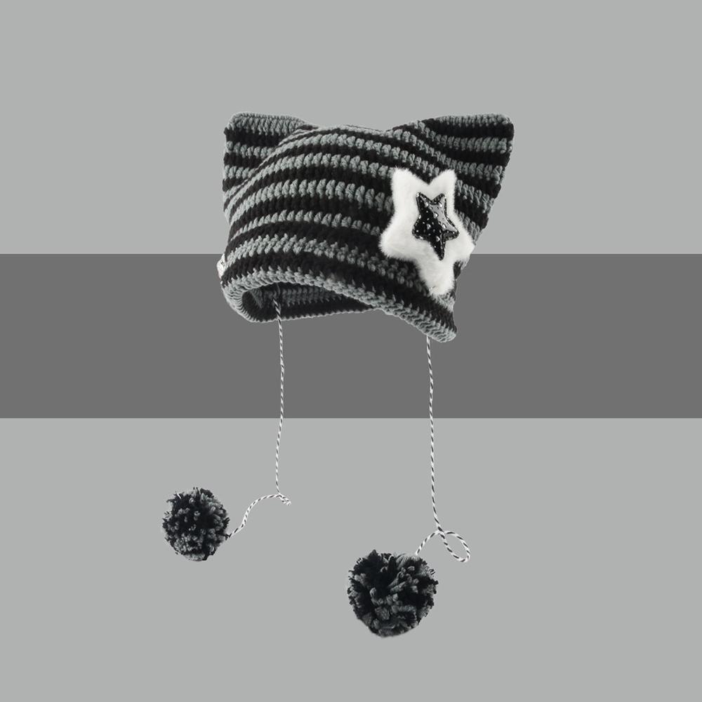 Christmas Hat Y2K Trend Autumn Winter Unisex Harajuku Punk Gothic Knit Cat Ear Little Devil Kawaii Millinery Soft Knit Hat