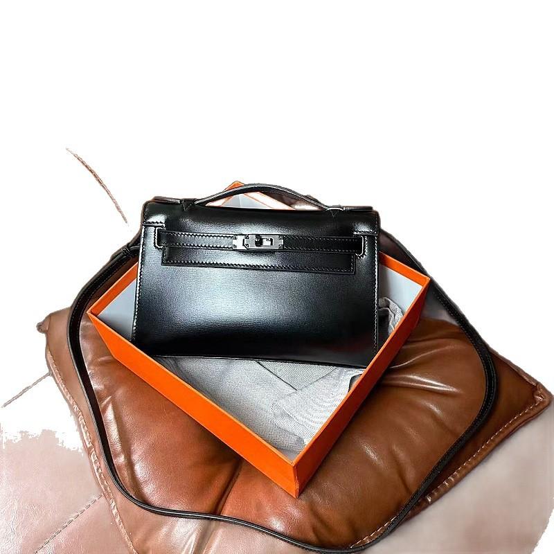 Abendtasche Mini Kelli Tasche Generation Handtasche 22 Palmendruck Swift Rindsleder Schwarz BOX Silberne Schnalle Clutch Tasche Schulter