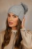 Nila Ribbed Wool Hat with Eco Pompom and Rhinestones, Gray