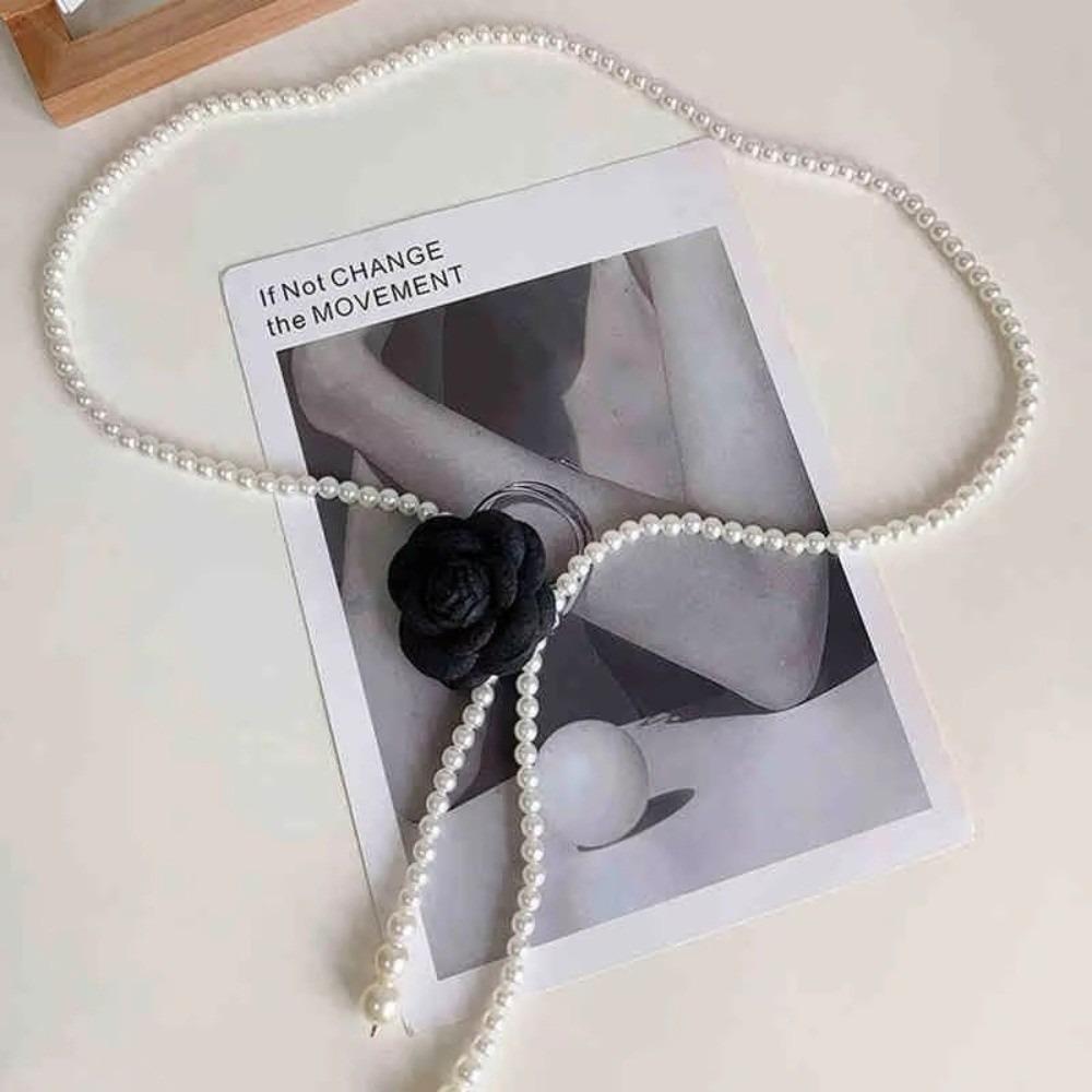 Versatile Camellia Decorative Belt Fashion Women s Waist Chains Pearl Waist Belt  Matching Dress чёрный
