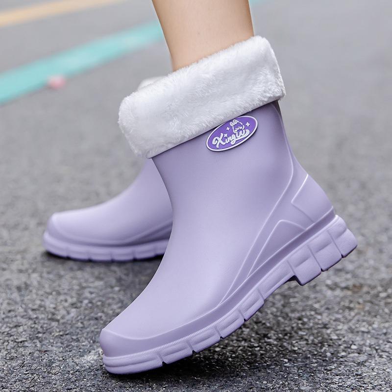 [One piece] Non-slip water shoes women's short rain shoes student fashion rain boots thermal rubber shoes low tube water shoes