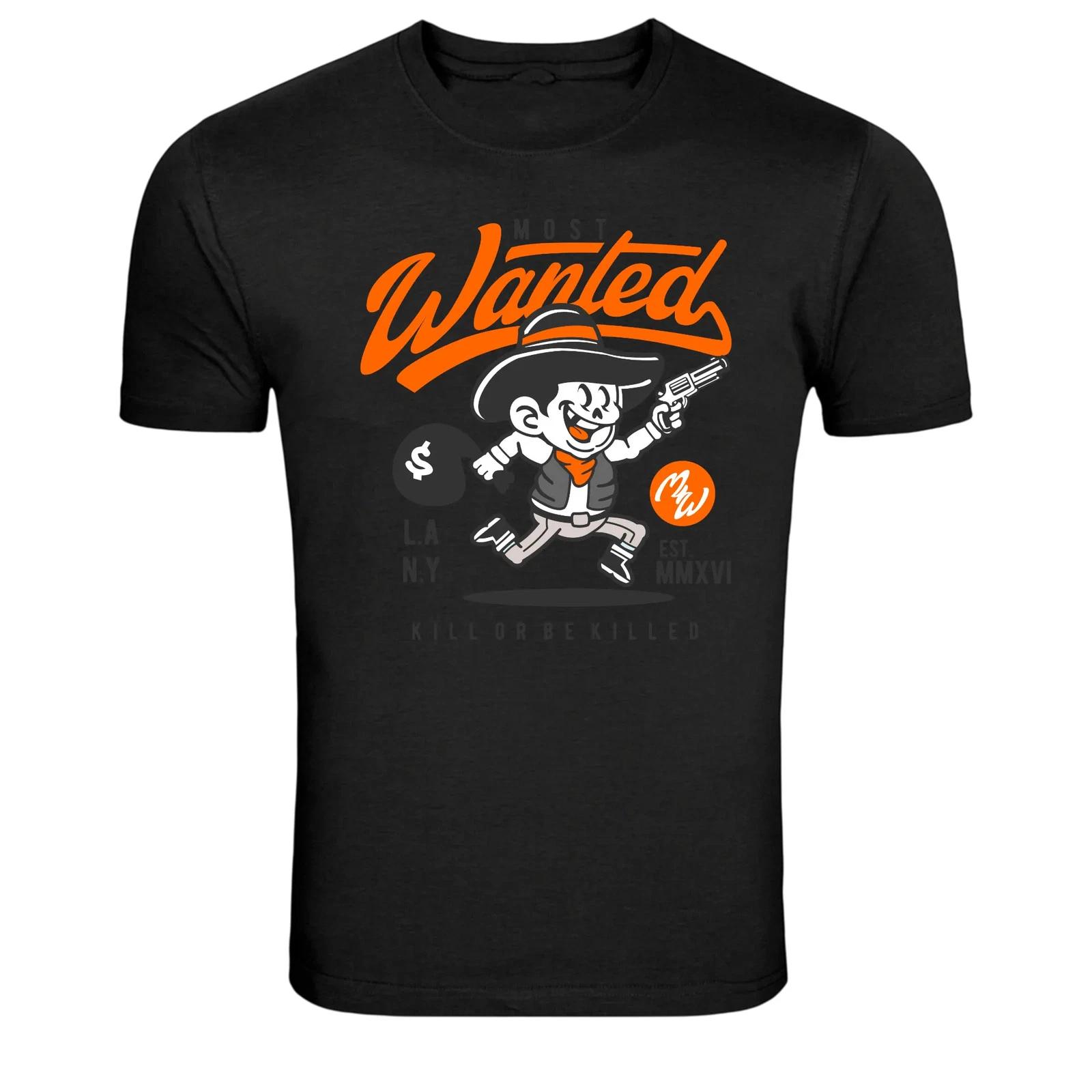 Most Wanted Cowboy Cartoon Gunfighter Western Graphic T-Shirt XL