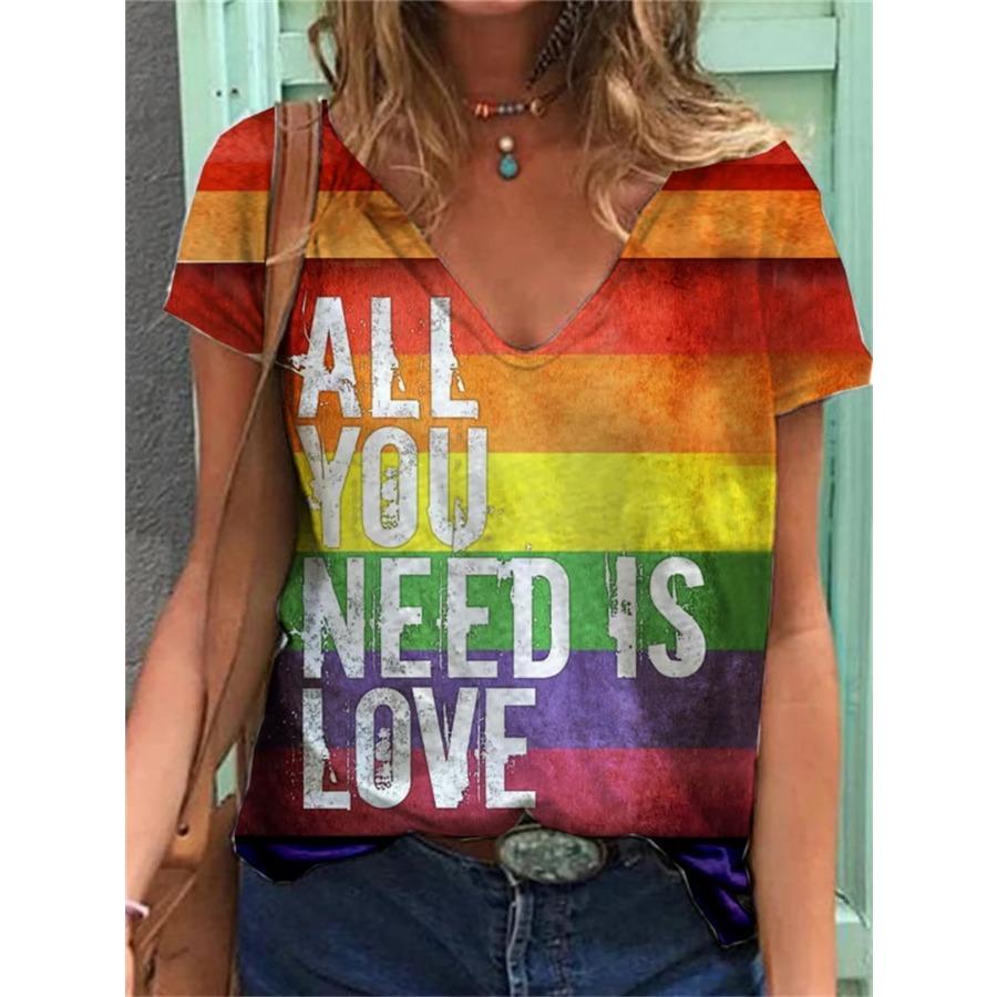 Natural Style Women's T-shirt Rainbow Print Harajuku Shirt Summer Y2k Clothing Girls Oversized Fashion Short Sleeve Sweatshirt