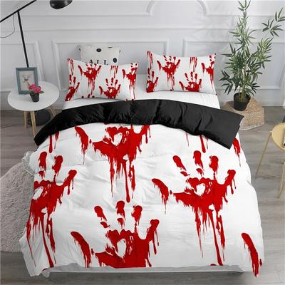 Halloween King Queen Bettbezug Horror Blood Hand Bettwäscheset für Teenager Gruselige rote Blutflecken 2/3-teilig Polyester Bettbezug