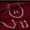 Luxury Rhinestone Geometric Bridal Necklace Earrings Set For Women Dainty Elegant Waterdrop Crystal Wedding Banquet Zircon Set