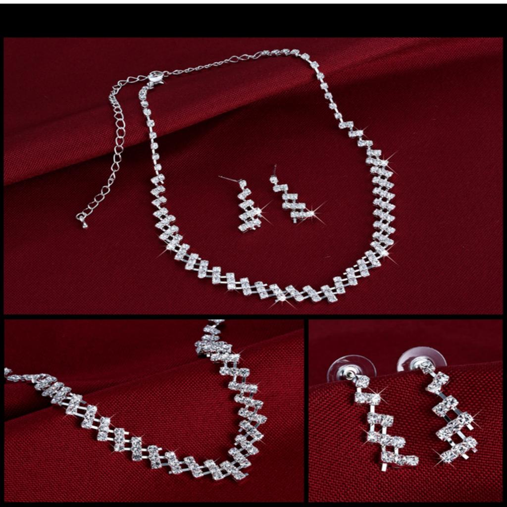 Luxury Rhinestone Geometric Bridal Necklace Earrings Set For Women Dainty Elegant Waterdrop Crystal Wedding Banquet Zircon Set