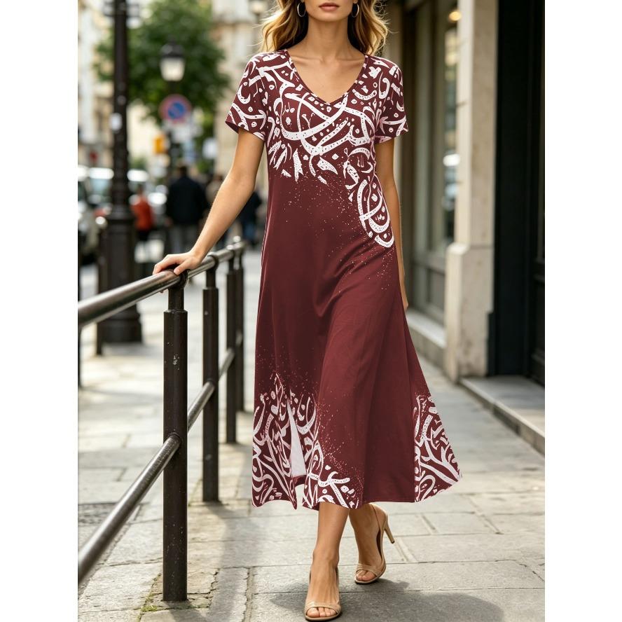 YYFS Women's Fashion Summer Spring Short Sleeve V-Neck Loose Waistlinet Casual Dresses