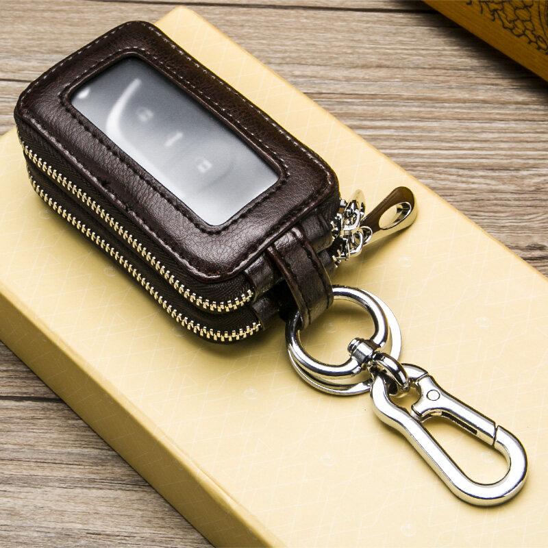 

Чехол для ключей из натуральной воловьей кожи с двойной молнией, чехлы для ключей от машины для мужчин и женщин, модные держатели для ключей экономки с подвеской на талии кофейный